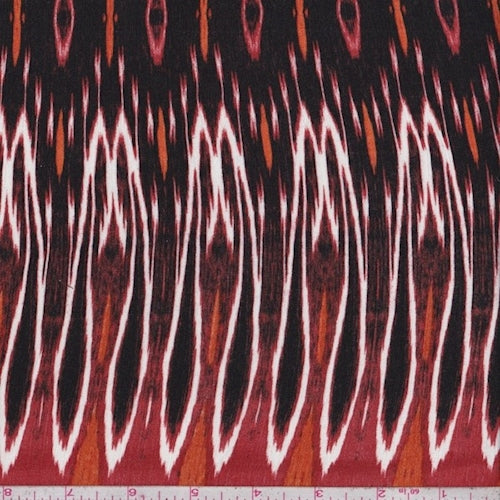 Black/Crimson Flamestitch Diamond Rayon Crinkle Fabric