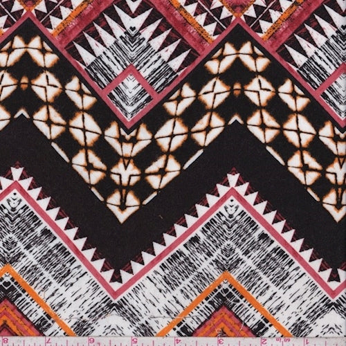 1 5/8 YD PC-Walnut/White/Salmon Tribal Chevron Rayon Challis Fabric