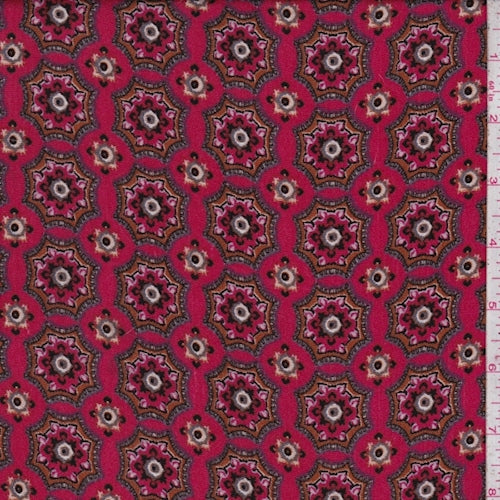 Berry Red Medallion Rayon Challis Fabric