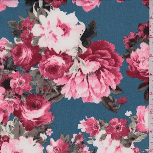 ITY Steel Blue/Pink Rose Jersey Knit Fabric