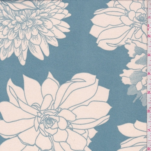 ITY Dusty Blue/Cream Large Floral Jersey Knit Fabric