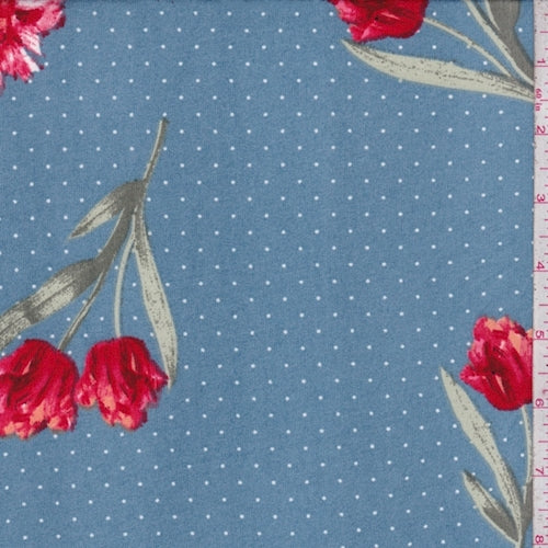 2 YD PC-Dusty Blue Tulip Pin Dot Double Brushed Jersey Knit Fabric