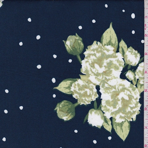 2 YD PC-Navy/White Floral Double Brushed Jersey Knit Fabric