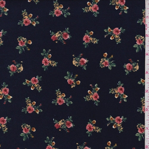 4 YD PC-Dark Navy Mini Floral Double Brushed Jersey Knit Fabric