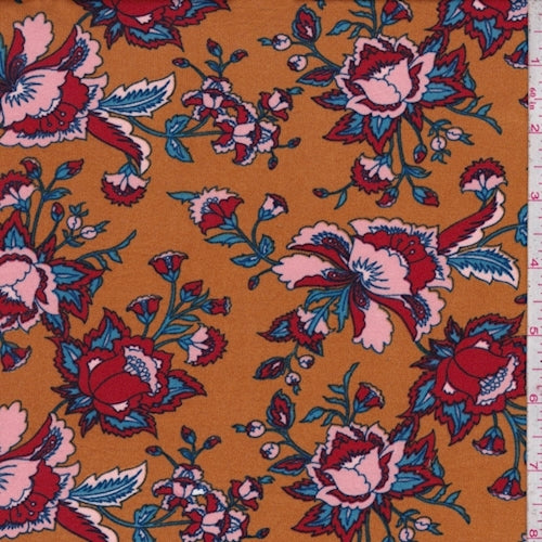3 YD PC-Harvest Multi Stylized Small Floral Double Brushed Jersey Knit Fabric