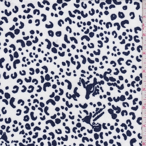 White/Navy Mini Cheetah Jersey Knit Fabric