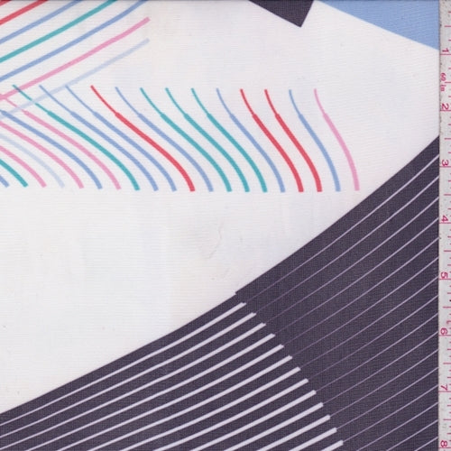 White/Violet Multi Abstract Stripe Power Mesh Fabric