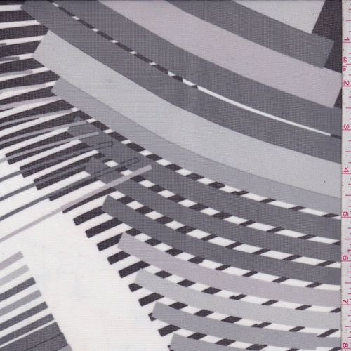 Grey/White Multi Abstract Stripe Power Mesh Fabric