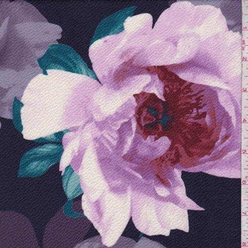 Dark Navy-Orchid Multi Large Floral Textured Liverpool Knit Fabric