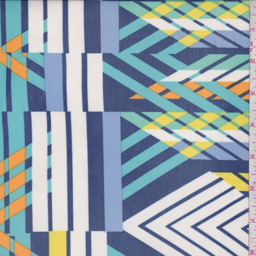 Blue/White Multi Stripe/Chevron Power Mesh Fabric