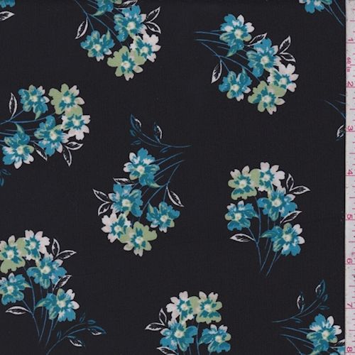 Black/Aqua/White Deco Matte Jersey Knit Fabric