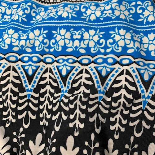 Black/Aqua/White Deco Matte Jersey Knit Fabric