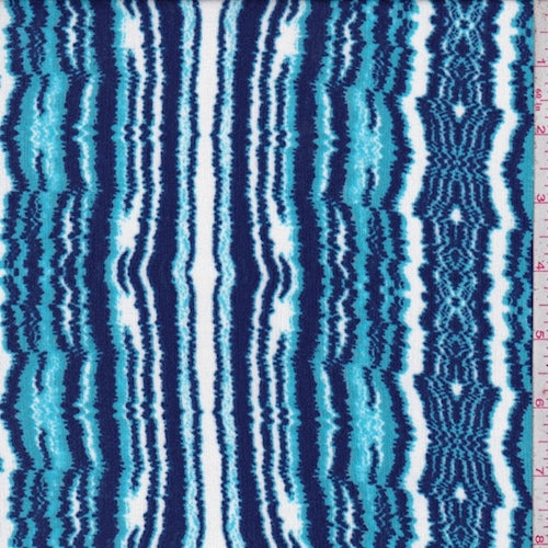 Navy/Sky/White Static Stripe Crinkled Crepe Fabric
