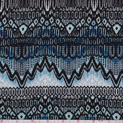 4 YD PC-Sky/Black/Cobalt Tribal Wave Crinkled Crepe Fabric