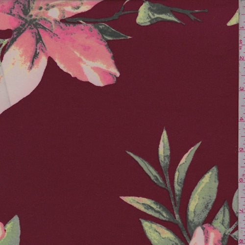 3 YD PC-Wine/Pink Lily Double Brushed Jersey Knit Fabric