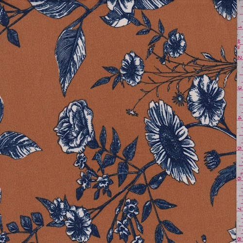 Harvest/Blue Floral Brushed Jersey Knit Fabric