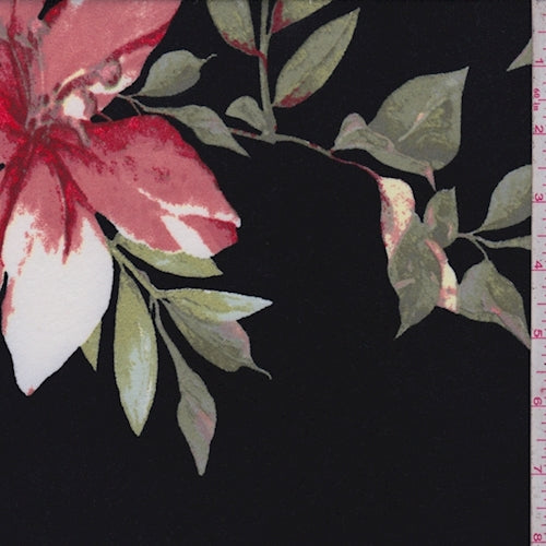 5 7/8 YD PC-Black/Blush Lily Double Brushed Jersey Knit Fabric
