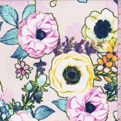 Ivory Multi Floral Bloom Brushed Jersey Knit Fabric