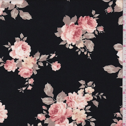 ITY Black/Salmon/Taupe Rose Cluster Jersey Knit Fabric