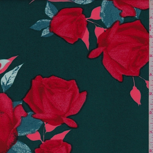 ITY Emerald/Red Rose Jersey Knit Fabric