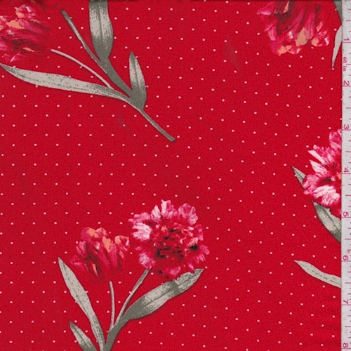 ITY Ruby/Pink Pindot Floral Jersey Knit Fabric