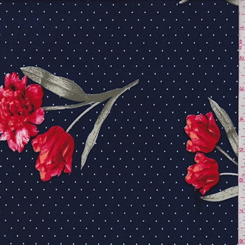 ITY Dark Navy/Ruby Pindot Floral Jersey Knit Fabric