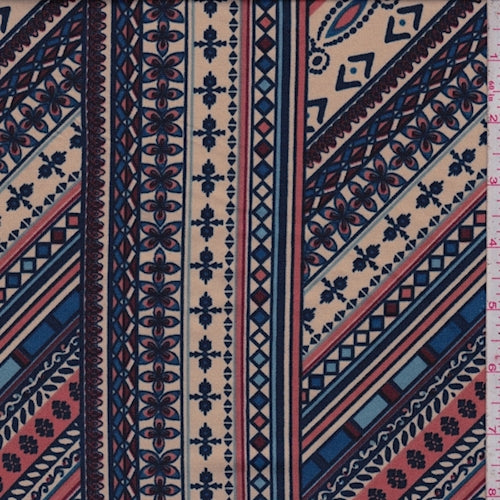 ITY Bisque/Navy/Plum Deco Tile Jersey Knit Fabric