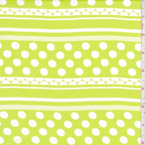 Lime/White Polka Dot Stripe Rayon Challis Fabric