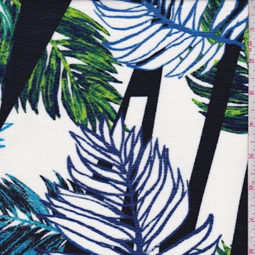 2 7/8 YD PC-White/Indigo/Aqua Multi Leaf Crinkled Crepe Fabric