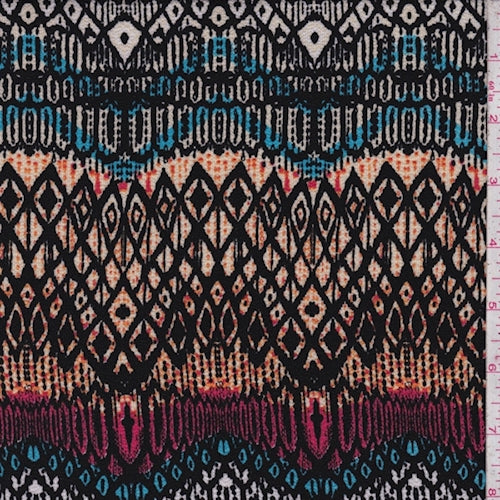 Black/Orange/Blue Tribal Wave Crinkled Crepe Fabric