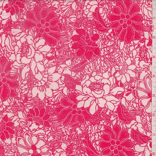 Hot Pink/Pink Floral Rayon Challis Fabric
