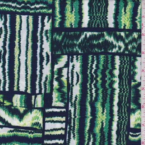 1 1/8 YD PC-Navy/Emerald Static Patchwork Crinkled Crepe Fabric