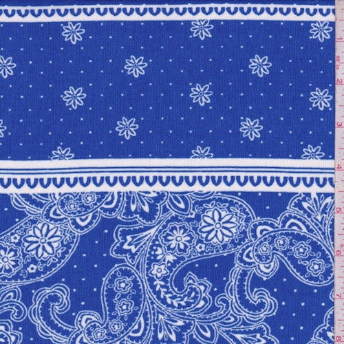 1 3/8 YD PC-Royal/White Paisley Stripe Crinkled Crepe Fabric
