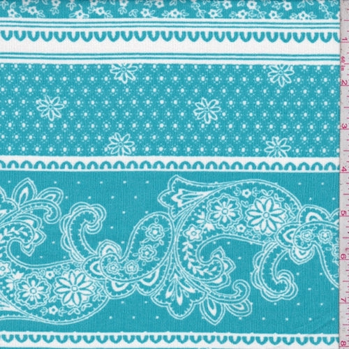 2 YD PC-Turquoise/White Paisley Stripe Crinkled Crepe Fabric