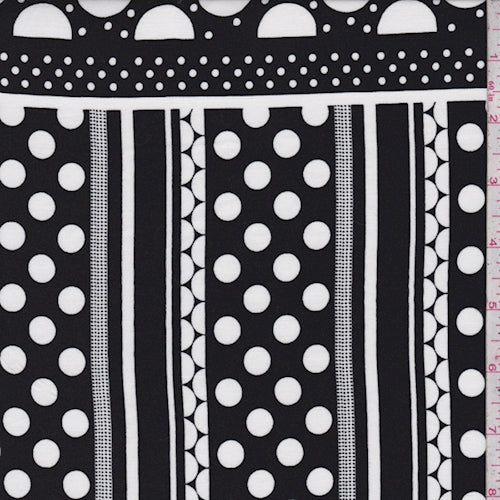 Black/White Polka Dot Stripe Rayon Challis Fabric