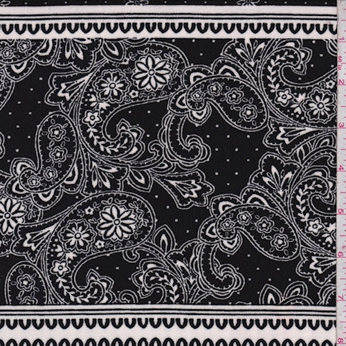 3 YD PC-Black/Ivory Paisley Stripe Crinkled Crepe Fabric