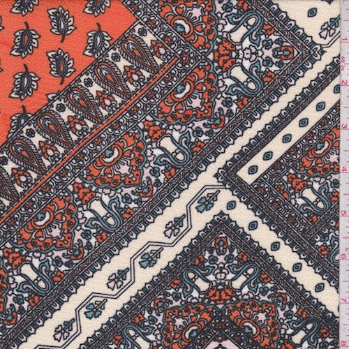 Ivory/Tangerine Multi Tile Pebble Crepe Fabric