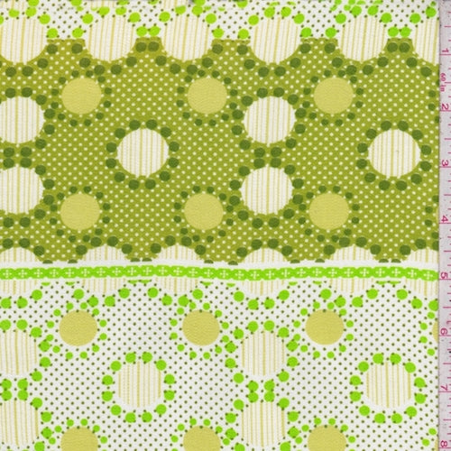 Green/Citron/White Dot Stripe Rayon Challis Fabric