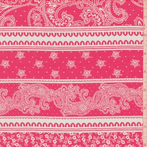 1 YD PC-Raspberry/White Paisley Stripe Crinkled Crepe Fabric