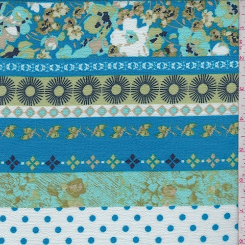 Aqua/Avocado/White Dot/Floral Stripe Pebble Crepe Fabric