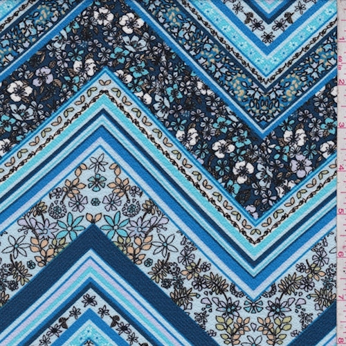 Teal/Turquoise Multi Deco Chevron Pebble Crepe Fabric
