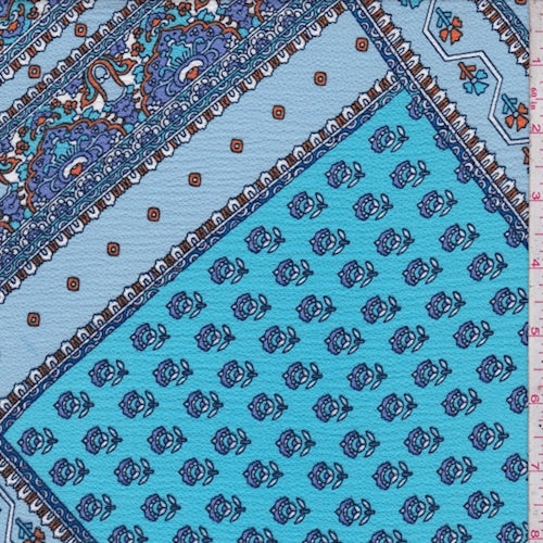 3 YD PC-Periwinkle/Turquoise Multi Deco Tile Pebble Crepe Fabric