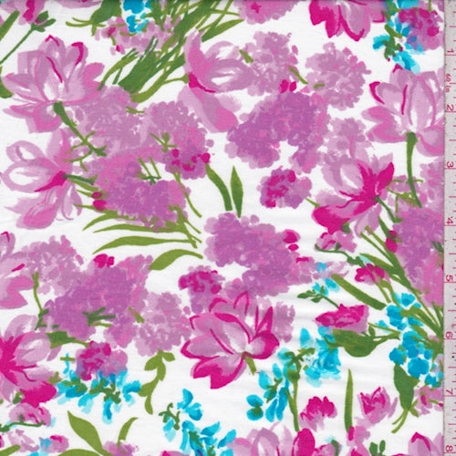 White/Pink Floral Garden Cotton Fabric