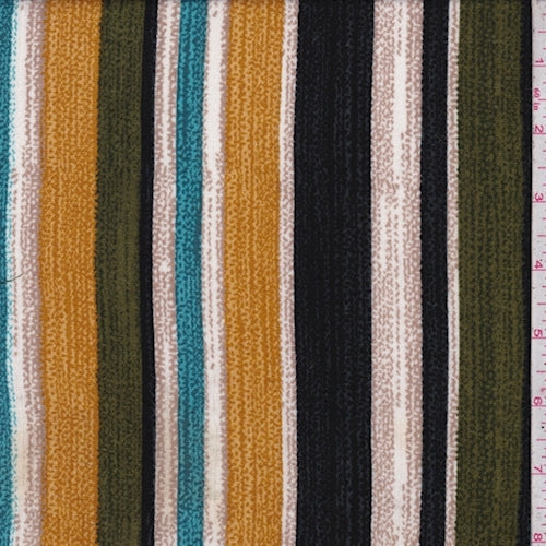 Mustard/Black/Aqua Wicker Stripe Rayon Crinkle Fabric
