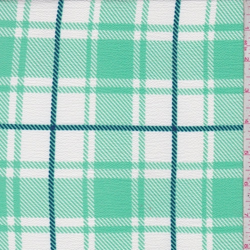 1 1/4 YD PC-Mint/White/Teal Plaid Crinkled Crepe Fabric