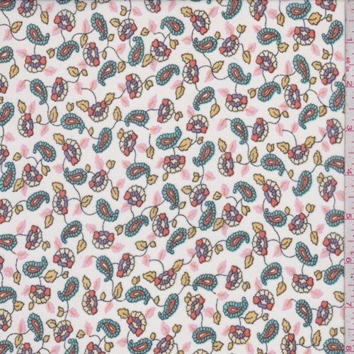 White Multi Paisley Vine Crepe Chiffon Fabric