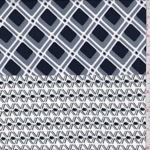 Slate Grey/Navy Diamond Lattice Challis Fabric