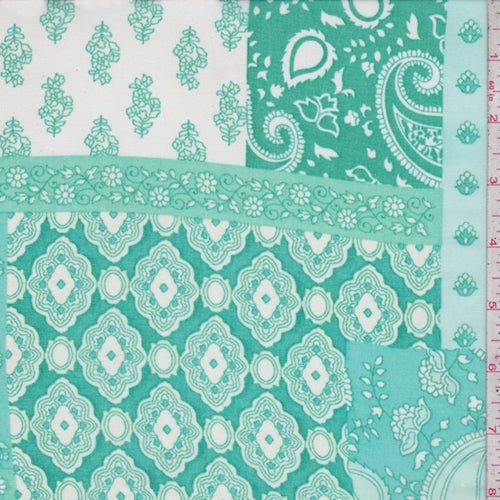 Emerald/Turquoise Deco Patchwork Georgette Chiffon Fabric
