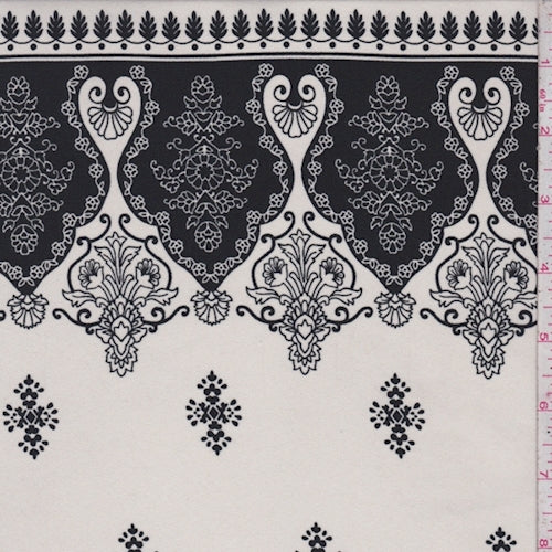 Almond/Black Deco Medallion Crepe Fabric