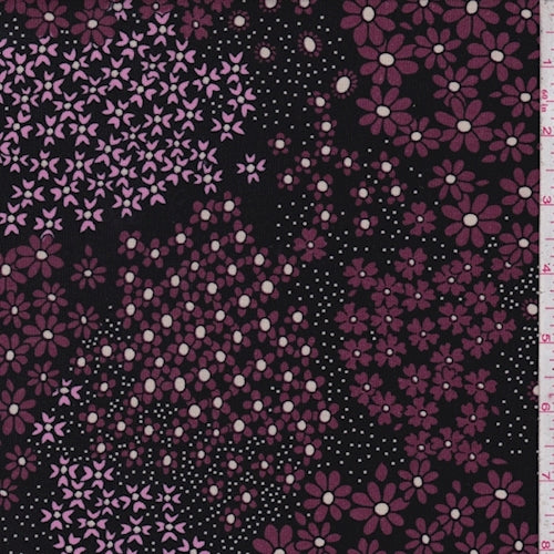Black/Plum Mini Floral Matte Jersey Knit Fabric